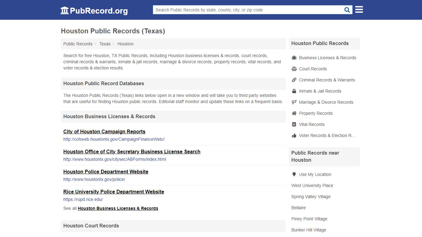 Free Houston Public Records (Texas Public Records) - PubRecord.org